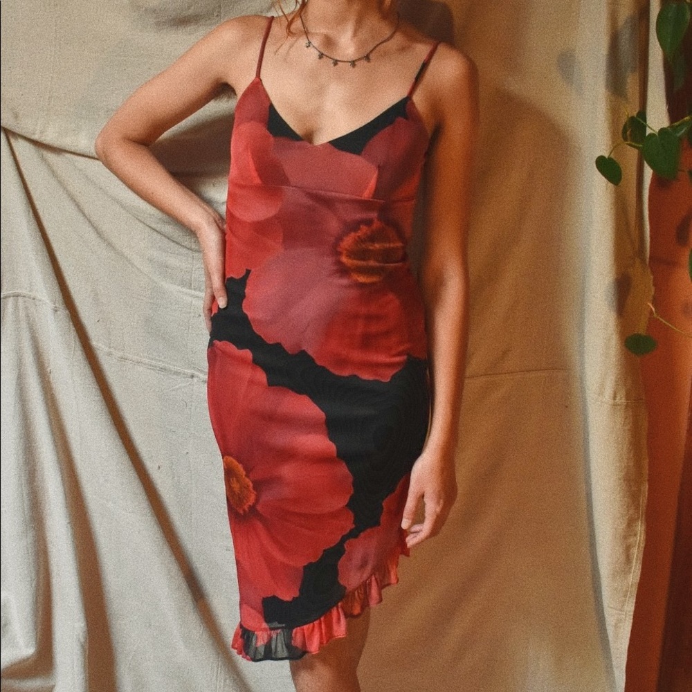 90s Hot pink floral party dress